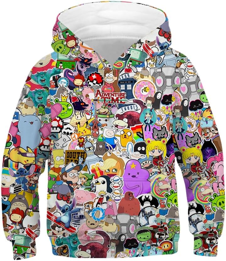 Size S NEWCOSPLAY Boys Hoodies Hooded Sweatshirt 3D Novelty Pullover with Pocket for Girls Kids 6-14 Years(Light Comic, Large)